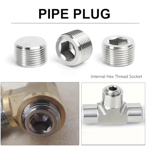 20 PCS 304 Stainless Steel Pipe Plug Socket Set, 1/8" 1/4" 3/8" 1/2" 3/4" NPT Male Plug, 5 Size Internal Hex Head Pipe Fitting Kit for Leak