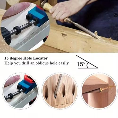 Wood Woodwork Guides Joint Angle Tool Carpentry Locator - 14pcs Pocket Hole Jig 15Degree Woodworking Inclined Hole Fixture 6/8/10mm Drill Bits Dowel Screw Drill Jig Joinery Kit Carpenters