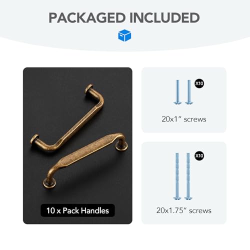 HOME EDIT Antique Brass Solid Cabinet Handles & Pulls 3-3/4 Inch 10 Pack - color: Antique Brass, size: 3-3/4 inches Hole Center
