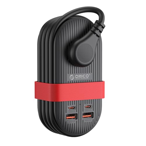 ORICO 65W GaN Travel Power Strip, 7 in 1 Charging Station(3AC, 4 USB Ports) - color: Black