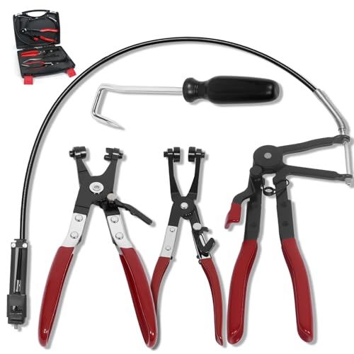 4PCS Long Reach Hose Clamp Pliers Tool Set - Flexible Wire Radiator Hose Clamp Remover for Automotive Coolant, Heater, Water Hose