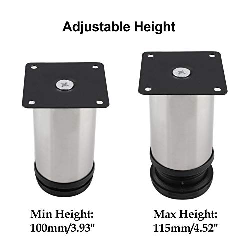 4 Pack Furniture Leg Set, 2" Dia 4" H Adjustable - size: 4 Inch