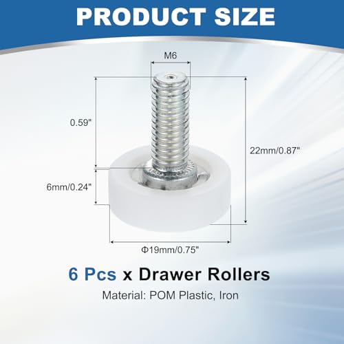uxcell 6Pcs 19mm Drawer Rollers,M6x0.59 Thread Plastic Positioning Pulley | Flat Surface Small Drawer Pulley Bearing Replacement Wheel for Furniture Parts Cabinet Cupboard Slides - size: 19mm M6 x 0.59"