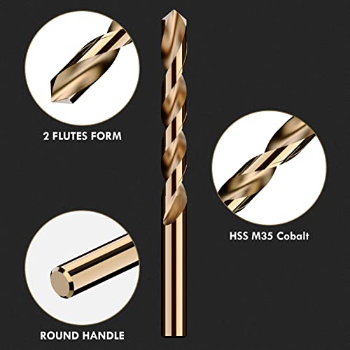 13Pcs(1/16"-1/4") Cobalt Drill Bit Set M35 HSS Jobber Length - size: 13pcs, 1/16"-1/4"