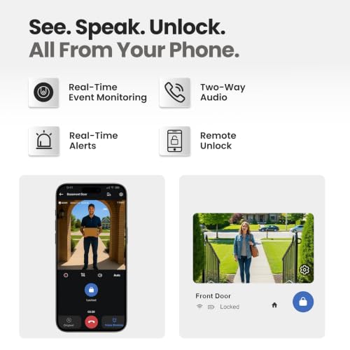 Lockin Veno Plus - All-in-One Smart Lock - Palm Vein & Fingerprint Keyless Entry - 2K 180° Ultra-Wide Camera, Night Vision, Built-in WiFi & 8GB Storage - No Monthly Fee - Dual Batteries | Palm Vein and Fingerprint Keyless Entry, 2K 180° Ultra-Wide Camera,