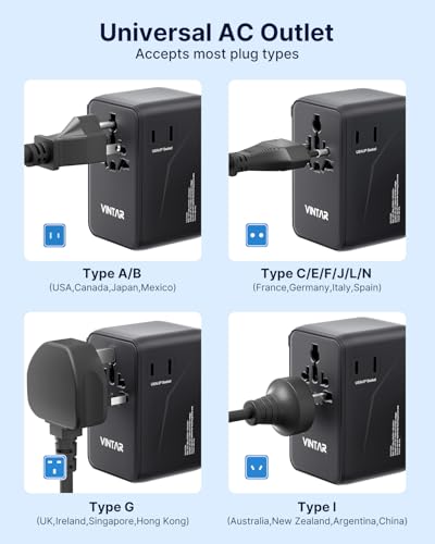 VINTAR Universal Travel Adapter, 140W GaN Fast Charger for EU UK US AU - color: 140W Black
