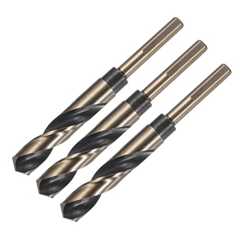 uxcell 3pcs Reduced Shank Twist Drill Bits 17mm Black Nitride & Gold Titanium Coated High Speed Steel 4341 with 10mm Shank for Stainless Steel Alloy Metal Plastic Wood - size: 17mm x 10mm