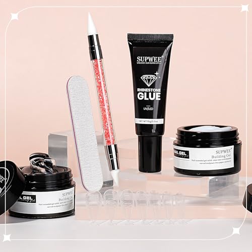 3d Nail Sculpting Gel Set: Clear White Solid Builder Gel for Nails | Nail Rhinestone Glue for 3d Nails Art Sculpture Molding Carving Extension All-in-1 Kit for Home DIY Manucure - color: Clear Clear and White