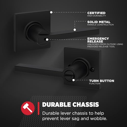 Kwikset Door Handle, Privacy Lock, Matte Black | Bathroom and Bedroom | Reversible | Microban Protection | Pack of 2 - color: Matte Black, size: 2 Pack