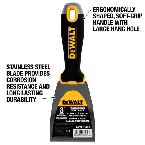 DEWALT 3" Putty Knife | Stainless Steel w/Soft Grip Handle | DXTT-2-139 - size: 3-Inch