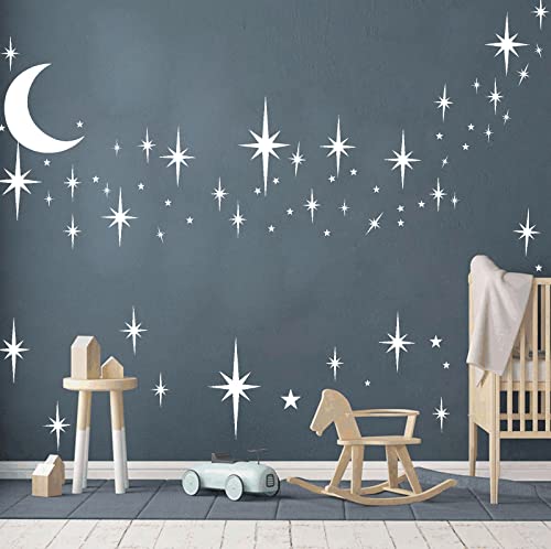 Retro Starburst Wall Decals Stars Wall Sticker Star Moon Vinyl Decal White - color: Retro Starburst -White