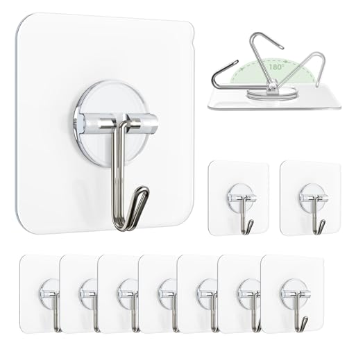 Adhesive Wall Hooks, 13 lb Clear Window Hooks Sticky Hooks 10 Pack
