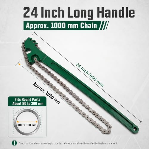 1 Pack Chain Wrench, 24 Inch Adjustable Oil Filter Wrench with Steel Chain and Long Handle, Pipe Filter Removal Tool for Automotive Plumbing Repair, Compact Grip for Tight Spaces - size: 24
