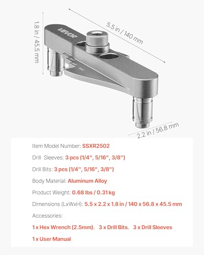 VEVOR Doweling Jig Kit, Self Centering Dowel Drill Jig for Straight Holes, with Drill Bit Set 1/4", 5/16", 3/8" and Drill Bit Stop Collar Set, Aluminum Alloy Woodworking Tools for Drilling, Marking - size: Mini, style: Doweling Jig