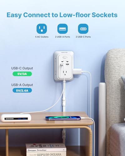 VINTAR Electrical Outlet Extender, 36in Short Power Strip with 2 USB C - style: 3FT-90° right-angle plug