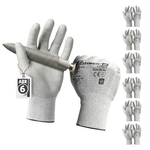 Schwer 6 Pairs A2 Cut Resistant Work Gloves, Ultra Durable, LT5636, XL - size: X-Large