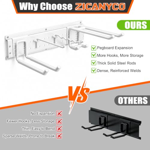 Garage Tool Organizer Wall Mount 66 inches with 13 Adjustable Heavy-Duty Hooks, Garage Organization, Garden Tool Storage Rack for Garage,Yard,Shed, Holds Up to 520 lbs,White - color: White, size: 64" | 4 Panels + 13 Hooks