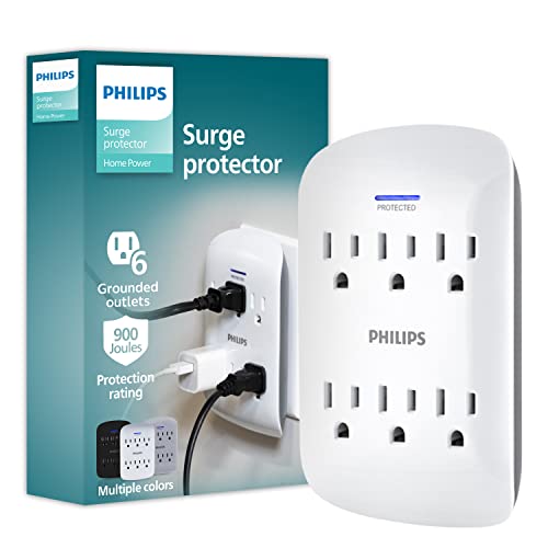 Philips 6-Outlet Extender Surge Protector, Wall Tap, 900 Joules, 3-Prong - size: 1 Pack