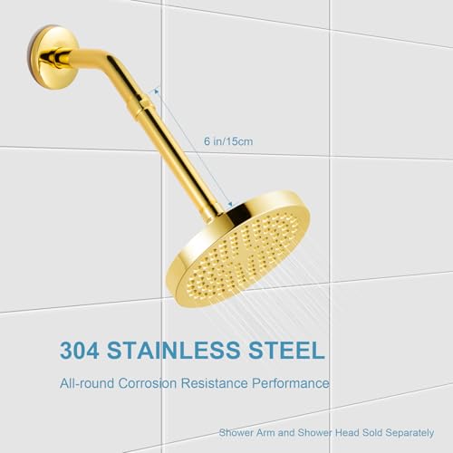 OFFO Shower Head Extension Arm, Shower Arm Extension Shower Head Extender Made of 304 Stainless Steel Shower Pipe Extension, Bright Gold 6 in - color: Bright Gold, style: 6 in