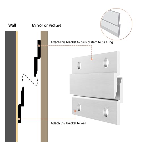 French Cleat Picture Hanger, Aluminum Z Hanger Interlocking Wall Mounting Bracket Hardware Kit Z Clips for Hanging Wall Painting, Mirrors, Panels, Artwork, Cabinet, Whiteboard (2inch-6Pairs) - size: 2inch-6Pairs, style: Standard thick