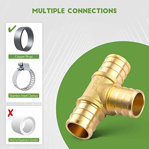 Litorange 3/4 inch T PEX Tee & 90 Degree Elbow & Straight Coupling 3/4" (pack of 9) Lead-Free Brass Barb Crimp Pipe Fitting/Fittings