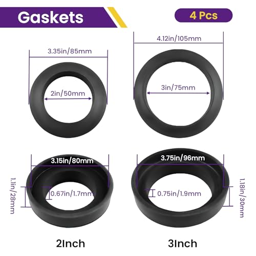 4 Pcs Universal Toilet Tank to Bowl Gaskets Kit, Stainless Steel Toilet Tank Bolts & 2 Kind Gasket, Fits 2-Inch and 3-Inch Seals for Toilets Mounting Repair and Flush Valve Opening - size: Bolts & Gasket