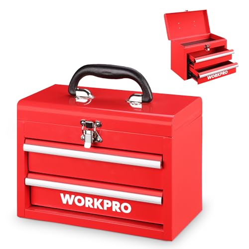 WORKPRO Portable Mini Metal Tool Box with 2 Drawers - color: Red