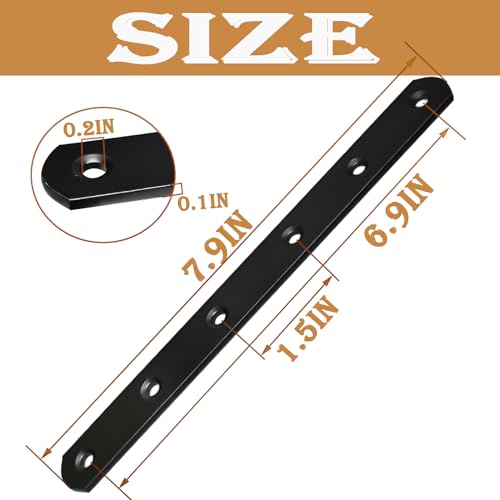 12Pack Straight Brackets Black, 8Inch 200MM Mending Plate Metal Brackets for Brace, Heavy Duty Joining Plates for Wood Fence Bookcase Cabinet, Straight Brace Repairing Mending Plates - size: 8 Inch (12 Pack)