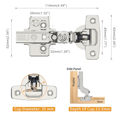 Chibery 10 Pack Frameless Inset Soft Close Concealed European Hinges, Self Closing Satin Nickel, 105 ° Open Angle 4D Adjustment, Speed Control, Clip On, Stainless Steel for Cabinet Door - size: Inset