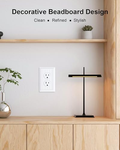 2-Pack Classic Beadboard Natural Bamboo Fiber Duplex Outlet Cover Plate, - color: Pure White, size: 1 Duplex 2PK