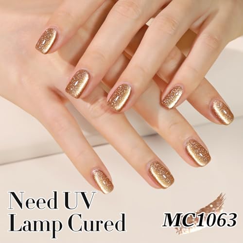 Double Rhythm 15ML Glitter Glass Cat Eye Gel Polish with Magnet Holographic Glitter Shimmer Translucent Sheer Color Salon Soak Off Magnetic Gel Polish at Home (Coffee Brown-MC1063) - color: Glitter Coffee Brown