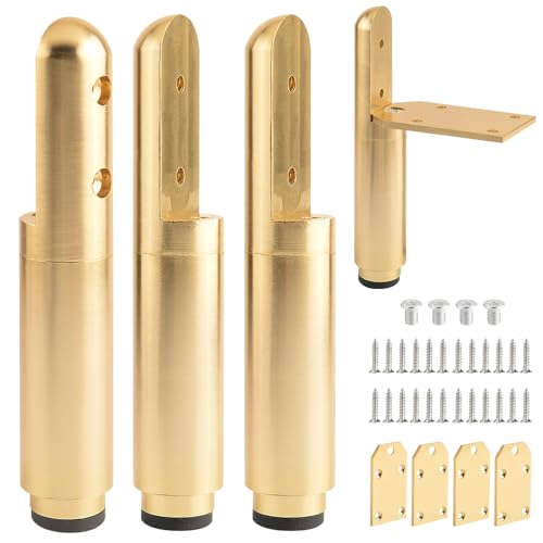 4 Pack Adjustable Furniture Legs Golden 3.3-4.5 Inch Coffee Table Height Extenders Nightstand Legs Replacement Support Metal Feet Desk Legs - color: Gold, size: 3.3-4.5 inch(4pcs)