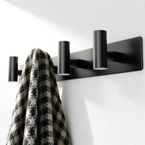 Black Wall Mounted Coat Rack – 4 T-Shaped Hooks on 12.6" Rail, (1 Pack) - color: Black