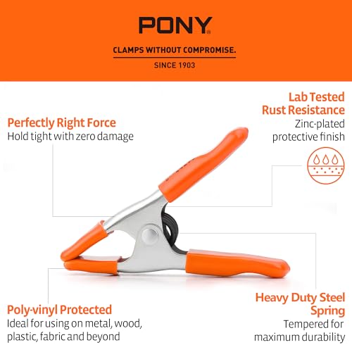 PONY 4" Heavy Duty Metal Spring Clamps with Protective Tips, 10-Piece | 1" Jaw Opening, Protective Handles and Tips, Metal Spring Clamps for Woodworking and DIY Projects - size: 4 Inch 10-Piece