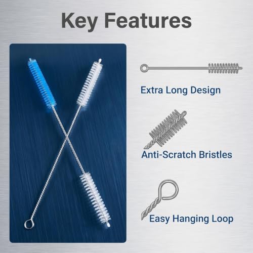 Straw Cleaner Brush, Reusable Metal Handles Straw Cleaner Brush Extra Long for Stanley Mug 40, 30, 20 oz, 10mm Wide for Sippy Cup, Water Bottle and Tubes - color: Clear+Blue