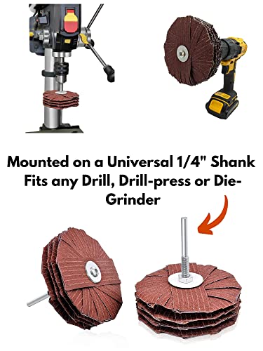 LINE10 Tools 4-inch Sanding Mop Kit, Moulding Flap Wheel Sander for Drill, 80, 120, 240 Grit Mop Sanders Brush, 1/4" Shank, Abrasive Flapper Sander for Woodworking, Contours, Finishing, Pack of 3 - style: 80 | 120 | 240 Grit