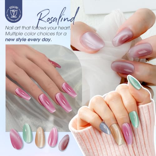ROSALIND Cat Eye Gel Nail Polish Set with 4pcs Base Top Coat and Magnet | 26 Color Moonlight Cateye gel polish, Base Coat, Glossy/Matte/Glitter Top Coat, Cat Eye Magnet, Soak Off UV, Gift for Women - color: Moonlight Cateye