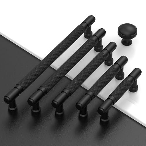 Amerdeco 10 Pack Matte Black knurled Cabinet Knobs | Single Hole Cabinet Pulls 1.18 Inch (30MM) Diameter Round Drawer Knobs and Pulls for Bathroom Cabinets ZH0072 - color: Matte Black, size: Knob