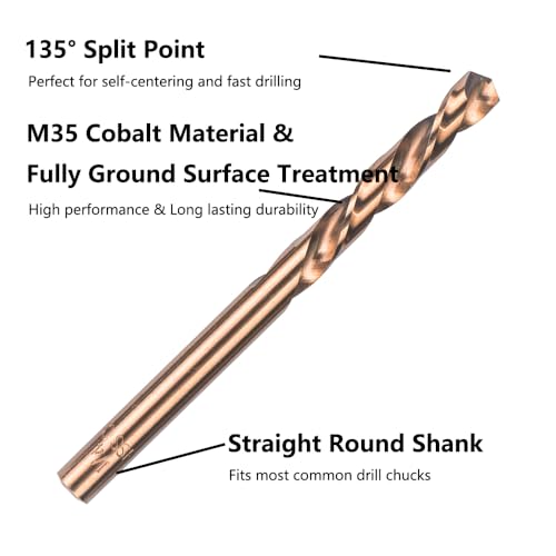 5PCS 3/16" M35 Cobalt Left Hand Drill Bits Set for Removing Broken Stubs, Bolts and Screws, Reverse Twist Drill Bits - size: 3/16"(5PCS)