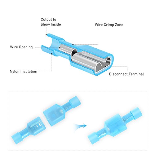 Nilight 200PCS Male Female Fully Insulated Wire Crimp Terminal Nylon Quick Connectors Wiring Spade 16-14 Gauge, 2 Years Warranty - color: 200PCS Spade Terminal