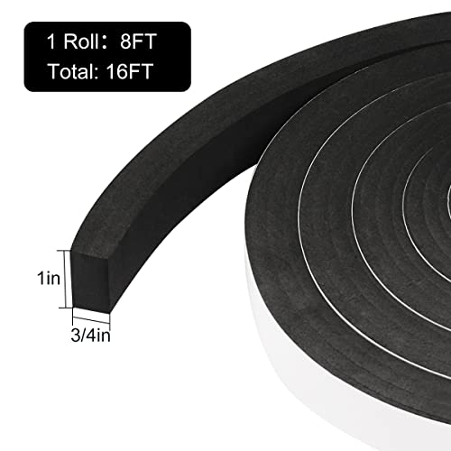 2 Rolls Foam Tape Weather Stripping Door Seal, 1'' W x 3/4'' T High Density Seal Strip, Adhesive Closed Cell Weather Strip Total 13 Feet Long - size: 1IN*3/4IN/13FT
