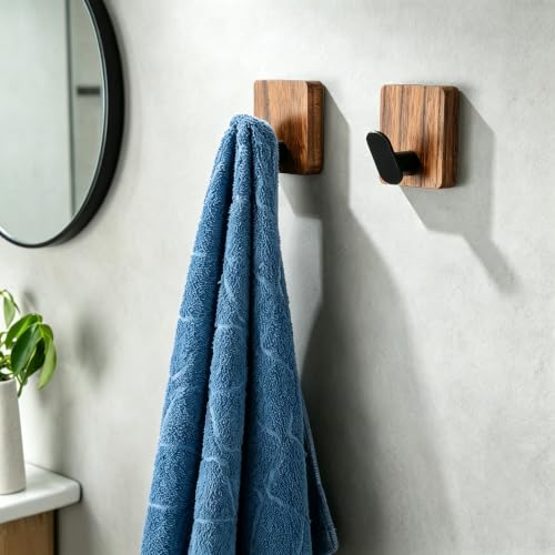 DELITON Rustic Style Hanging Towel Hooks - Decor Adhesive Wood Wall Hooks