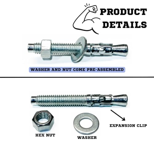 MIGHTY FASTENERS Zinc-Plated Steel Wedge Anchors, 3/8" X 2-3/4" - Heavy-Duty Mounting Bolts for Concrete - 50 Pack - size: 3/8" X 2-3/4"