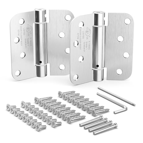 Self Closing Door Hinges Spring Loaded Automatic Closer 4 Inch Nickel 2Pk - color: Satin Nickel Finish, size: 4 Inch, 5/8 Radius