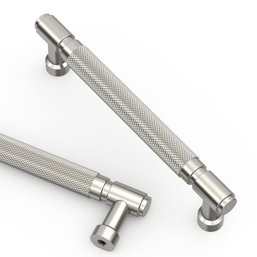 Asidrama 10 Pack 5 Inch(128mm) Brushed Satin Nickel Cabinet Pulls Knurled Kitchen Cabinet Handles, Cabinet Pulls Kitchen Cabinet Hardware for Cupboard Drawer Pulls - color: Brushed Satin Nickel, size: 5" Hole Center, style: 10 Pack