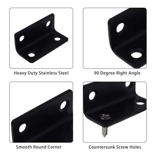 Long L Bracket,ULIFESTAR Black Corner Brace Brackets,Stainless Steel Corner Brackets,Heavy Duty Shelf Bracket,Metal Right Angle Bracket for Wood,46*20mm/1.81*0.79'' 8 PCS - size: 46*20mm/1.81*0.79''