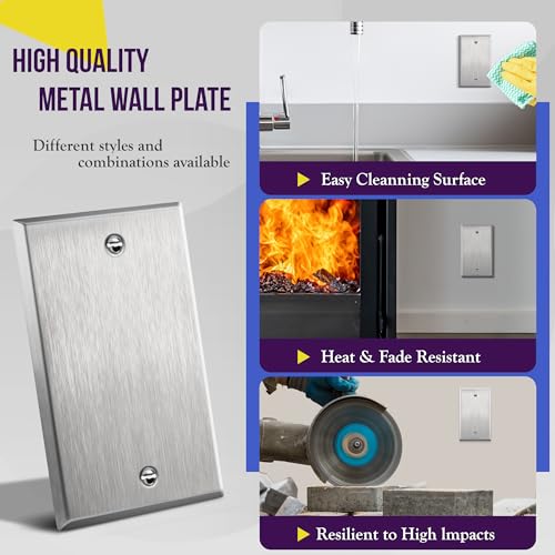 ENERLITES Blank Metal Wall Plate, 1-Gang, Stainless Steel, 10 Pack - color: Stainless Steel, size: 1 Gang - Standard