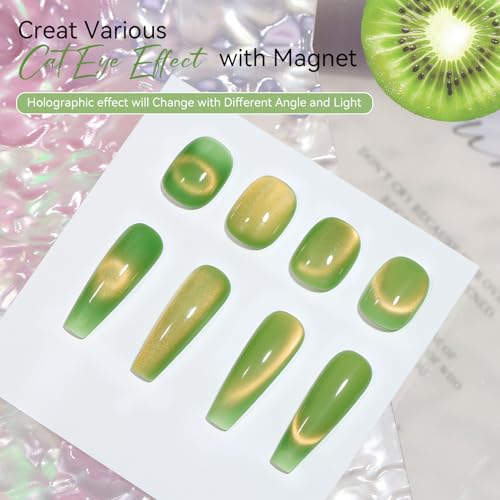 Makartt Cat Eye Gel Nail Polish - 10ml Premium Holographic Magnetic Gel with Magnet Stick, Shimmery Galaxy Effect, Long-Lasting Soak Off UV for Salon & Home DIY - Kiwi Green - color: Kiwi Fruit