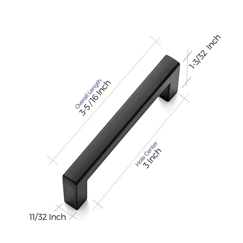 Ravinte Matte Black Cabinet Handles Solid Cabinet Pulls, 3 Inch CC, 10 Pack - color: Black, size: Flat Black 3'' Hole Center