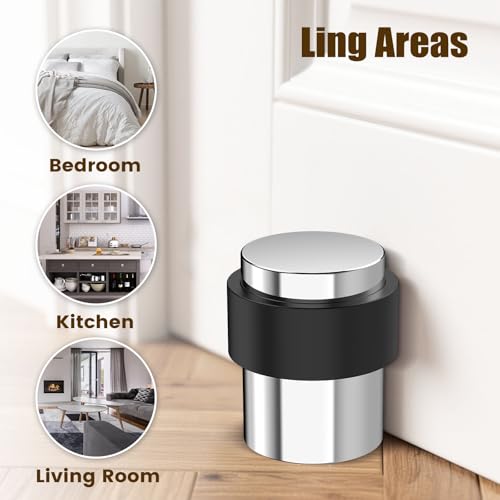 2 Pack Silver Mirror Finish Door Stoppers for Floor Mounting， Door Stopper Heavy Duty，304 Stainless Steel Cylindrical Made with Rubber Bumper，Floor Mount Door Holder Keep Door Open - color: Silver Mirror Finish, size: 2 Pcs